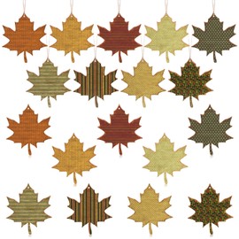 Pinkunn 27 Pcs Fall Ornaments for Tree Thanksgiving Maple Leaf Wood Ornaments Autumn Maple Leaf Decors Farmhouse Hanging Decorations Home Pendants with Ropes for Holiday Celebrations(Classic)