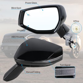 Lqito Left Driver Side Mirror Compatible With 2023 2024 2025 Kia Sportage With Manual Folding Power Glass Heated Turn Signal Blind Spot Black Replace#87610P1060(8Pins)