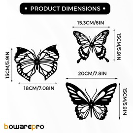 bowarepro 3 Stück Metall Schmetterling Wanddekor Garten Ornamente Wandkunst Wandskulptur Plakette Dekorationen für Zuhause Indoor Outdoor Dekor Hof Zaun Schuppen Wände (Schwarz)