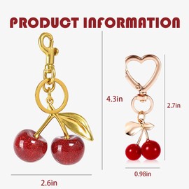 2PCS Cherry Keychain Purse Charm,Glitter Cherry Bag Decoration Accessories Gift for Women