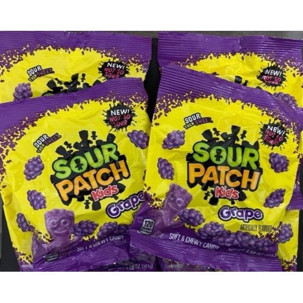 Sour Patch Kids ALL GRAPE FLAVOR Chewy Candy--Sour then Sweet! {LOT OF 4 BAGS}