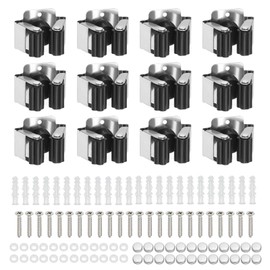 PATIKIL Broom and Mop Holder, 18 Pack Wall Mounted Stainless Steel Mop Hanger Heavy Garden Tool Organizer Rack Hanging Clips with Screws for Home Garage, Black