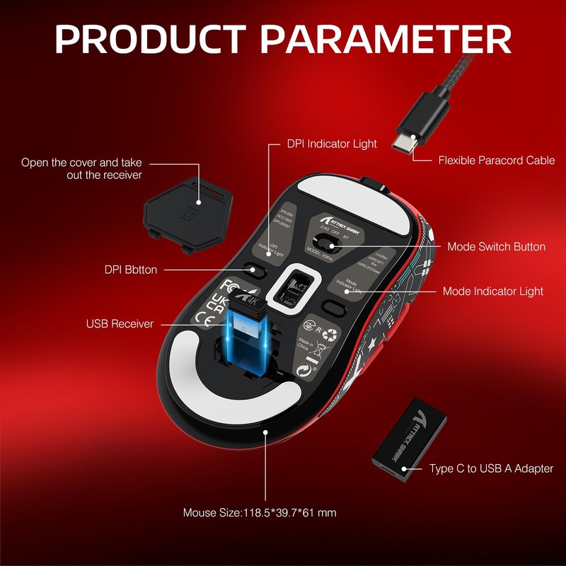 ATTACK SHARK X3PRO 4K/8K Lightweight Wireless Gaming Mouse with Tri-Mode(Wired/2.4GHz/BT),PAW3395