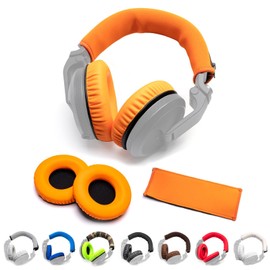 Voarmaks Thick Soft Protein Leather Ear Pads & Headband Cushion Cover Replacement Kits Compatible with Pioneer HDJ-X5 X5BT HDJ-X7 X7BT HDJ-X10 DJ Headphone,with Memory Foam Filling (Orange Kits)
