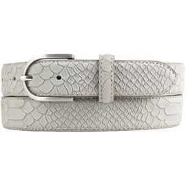 BELTINGER Women's Python Embossed Belt 3 cm Leather Belt for Women 30 mm Snake Look Snake Pattern Python Pattern, Light grey, silver