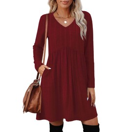 OFEEFAN Christmas Dresses for Women Winter Dresses for Women 2025 Empire Waist Maternity Dress Vacation Outfits Business Work Dress Fall Deals L Red
