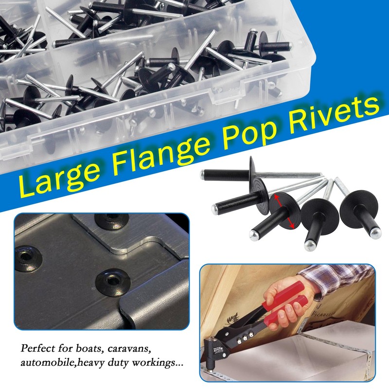 BESTYCHAO Pop Rivets, 120pcs 5 Sizes Large Flange Aluminum Blind