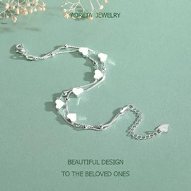 AdrEta Heart Friendship Bracelets for Women Best Friend Adjustable Close Relationship Sterling Silver Bracelet S925 Women Bracelet