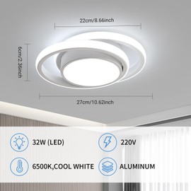 Dorlink LED Ceiling Light, 32W 2880LM Modern Ceiling Light Round Small Ceiling Light Fixture, 6500K White Aluminum Close to Ceiling Light Fixture for Hallway, Bathroom, Kitchen, Living Room