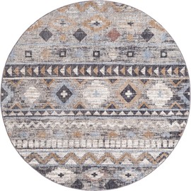 Unique Loom Eco Southwestern Collection Area Rug - Tubac (Round 7' 0" x 7' 0", Khaki Gray/Black)