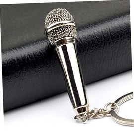 STOBOK 5 Pieces Microphone Key Fob Music Microphone Backpack Purse Microphone Key Ring Music Microphone Pendant Bag Key Chain Silver Metal Pockets