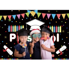 7x5ft Preschool Graduation Photo Background Kindergarten Pre K Congrats Grad Ceremony Photography Backdrop for Kids School Prom Party Photoshoot Banner