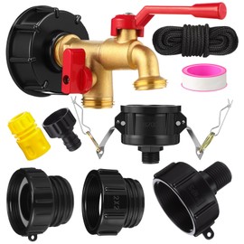 Duraaamo IBC Tote Adapter 275-330 Gallon Tote Water Tank Fittings, Hose Faucet Valve with 4 Adapter, 2" Camlock Fittings Garden Hose Quick Connector(Red Double Valve,3/4'' Male Npt to 3/4'' GHT)