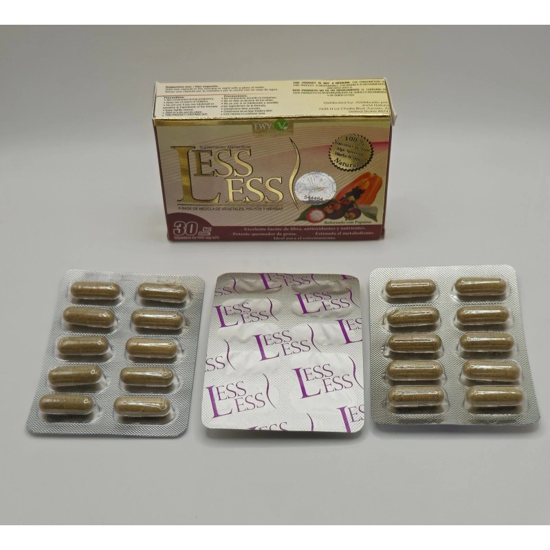 LESS LESS Natural Capsules 500mg With Papain 30 Count