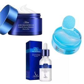 60 Parches Ojos Acido Hialuronico y 15ml Serum Emulsion Con Acido Hialuronico, Mascarilla Para Ojeras Y Bolsas de Ojos, Contorno De Ojos, Hidrogel... 