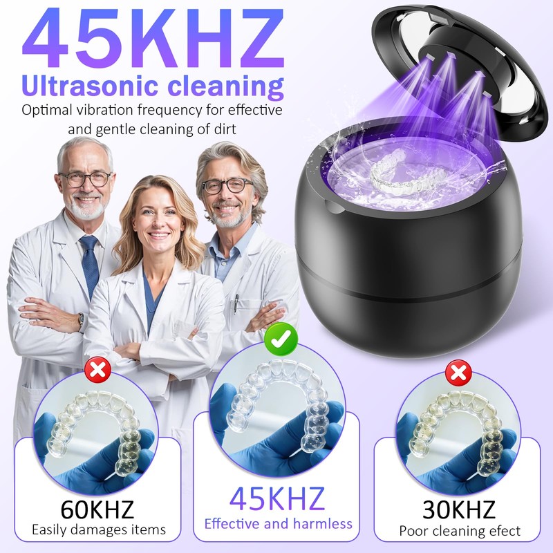 45kHz 210ml Ultrasonic Dental Cleaner For Aligners, Night Guards, Dentures,