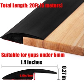 Coloch 20FT Floor Transition Strip, Self-Adhesive Carpet & Flooring Transitions Edging Trim PVC Threshold Cover Floor Divider Strip for Threshold Height Less Than 5mm (Black)