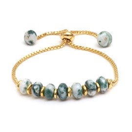 Gempires Moss agate Bolo Bracelet, Beaded Bohemian Bracelets,14k Yellow Gold, Adjustable Bracelets For Women