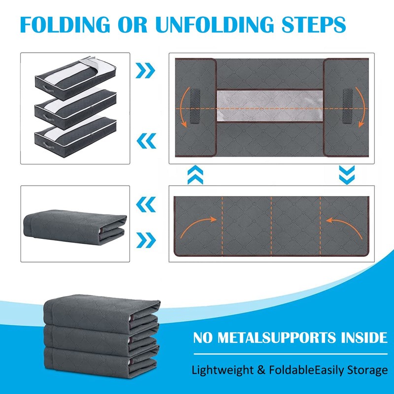 Underbed Storage Bag, 3 Pack Foldable Large Capacity Storage Non-Woven