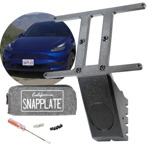 SnapPlate® (Model Y) - Removable, Height-Adjustable Front License Plate Mount for 2020-2023 Tesla Model Y - Fast, Easy, Grille-Safe Bracket