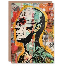 Artery8 Greeting Card Man in Sunglasses Portrait Punk Street Art Modern Blank For Him Or Her Art Birthday Card