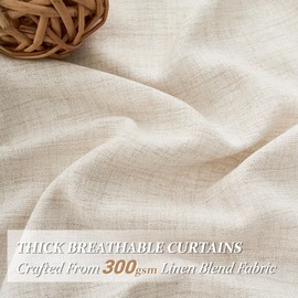Birch 90 Inch Length Linen Curtains 2 Panels Set Pleated Window Drapes Light Filtering Semi Sheer Curtains 90 Inches Long Cottagecore/Living/Bedroom Privacy Burg Rustic Farmhouse Decor W52xL90 Cream