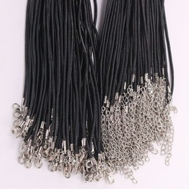 Pack of 100 2 mm Black Waxed Necklace Cord, Leather Cord Chain with Clasp, Leather Cord Chain for Necklace Cord, DIY Jewellery Making Accessories, 45 cm + 5 cm