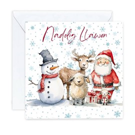 NADOLIG LLAWEN WELSH WALES CHRISTMAS Card CUTE SNOWMAN FATHER CHRISTMAS