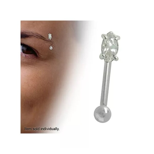 Luxe Modz Eyebrow Ring with Oval Clear CZ Gem 16G