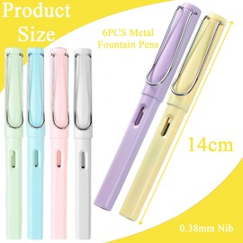 Ormromra 6PCS Metal Fountain Pens, Black Ink Fountain Pen Set, 0.38mm Nib Refillable Fountain Pens, Portable Fine Nib Calligraphy Pen, Replaceable Fountain Pen for Home, Office, School Supplies