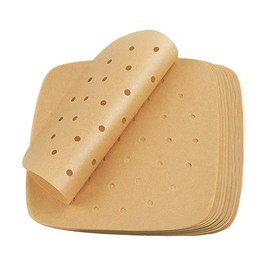 Air Fryer Liners, 100 Pieces 24cm Parchment Paper Perforated Parchment Paper Non-Stick Greaseproof Paper Square Parchment Liner for Baking Oven (Brown Perforated)