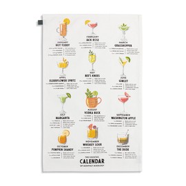 DEMDACO Cocktail Calendar Monthly Mixology 28 x 17 All Cotton and Stainless Steel Bar Towel and Stir Stick Set
