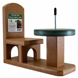 Songbird Essentials Recycled Poly Squirrel Feeder Table & Chair for Outside Patio and Garden View
