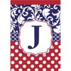 Monogram J Red White Polka Dot and Filigree Blue 18