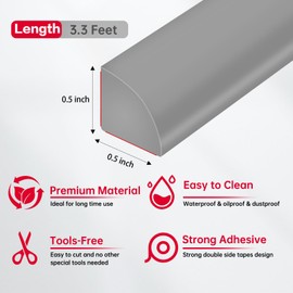 Flexible Quarter Round Molding Peel and Stick Rubber Trim Molding Double-Sided Self Adhesive Wall Corner Trim Molding for Floor, Bathrooms, Countertops (1/2” W x 1/2” H x 3.3 Ft, Gray)