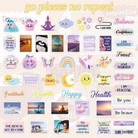 50 Pcs Inspirational Vision Board Stickers, Cute Motivational Quotes Positive Affirmations Designs Sticker, Vision Board Supplies for Goal Setting Personal Growth Gratitude Wellness