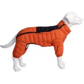 Dog Coat Dog Warm Jacket, 4 Legs Covered Waterproof Windproof Reflective Warm Dog Vest, Zippered Adjustable Outdoor Dog Snow Jacket for Small Medium Large Dogs Orange S