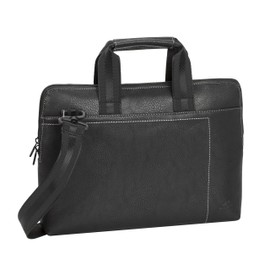 RIVACASE 8920 (Faux Leather) Black Ultra Slim Faux Leather Business Notebook Bag with Anti-Shock Padding, black