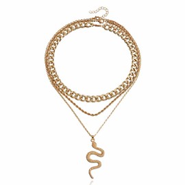 JUSTUSNX 3-Piece Gold Necklace Set, Layered Stacked Choker Necklaces, Dainty Chain, Snake Chain Pendant Necklace for Women and Girls, Taglia unica, Metal, Metal