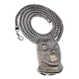 Bling Cartel Masked Man Iced Goon Luchador Pendant Gunmetal Tone Ski Mask Necklace 36 Inch Franco Chain