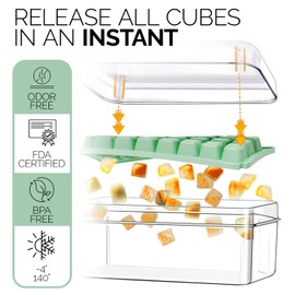 Aisle 3 Essentials 60 Piece Mini Ice Cube Trays with Lid & Bin, Spill-Resistant Ice Cube Mold, One-Press Release, Great for Popsicles, Cocktail Ice Cubes, Lemonade, BPA-Free Materials (2-Tier)