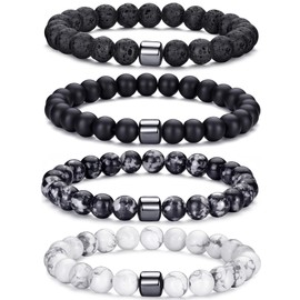 MOROTOLE 4pcs 8MM Beaded Bracelets for Men Natural Lava Stone Bracelet for Men Mens Black Beaded Bracelet Mens Beaded Bracelets