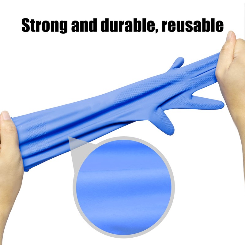 IUCGE Rubber cleaning gloves blue 3 Pairs for Household,Reuseable dishwashing