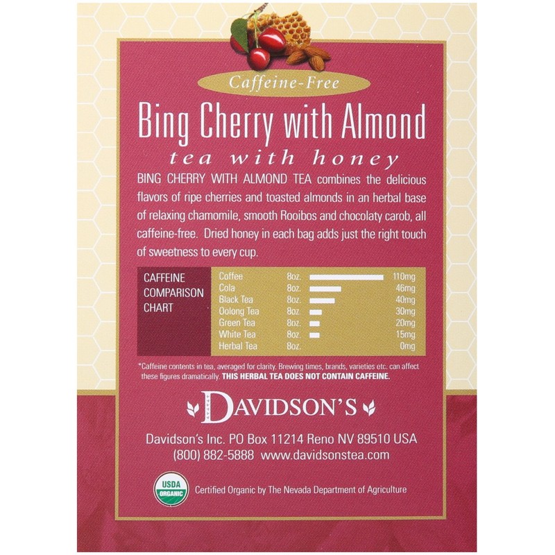 Davidson's Organics, Bing Cherry with Almond, 8-count Tea Bags, Pack