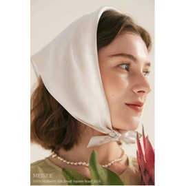 MEISEE Solid Color Mulberry Silk Scarf 21" Square Scarf Neck Scarf Hair Head Breathable Lightweight for Women Gift Packed (Beige white)