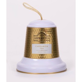 Ahmad Tea Gold and White Ornament Tea Bell, Holiday Gifting, Festive Spice Cardamom Loose Leaf Tea, Tea Tin Caddy