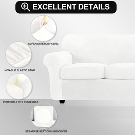 FestiCorp Sofa Cover, Velvet Couch Covers for Dogs, Stretch Sofa Slipcovers, Thick Furniture Covers for Pets, Washable Chair Cover, Armchair, Off White