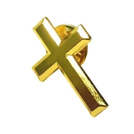 Beveled Gold Tone Christian Cross Crucifix Metal Pin Brooch Pin 15mm Wide 25mm High Aluminium, Aluminium