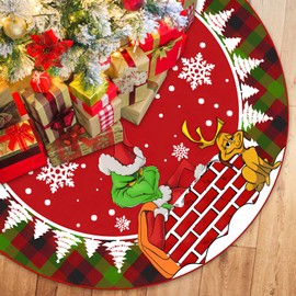 Lets Joy Christmas Tree Skirt, Green Christmas Tree Skirt, Christmas Tree Blanket, Cartoon Christmas Tree Blanket, Round, Christmas Holiday Christmas Decoration, Home Decoration, Diameter 92 cm