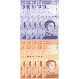 Spectrum Store 10-20 Bolivar Digital (Digitales) 10 Pieces Note Set, 2021, UNC - 5x 10 & 5x 20 Million Soberano - Foreign Paper Notes